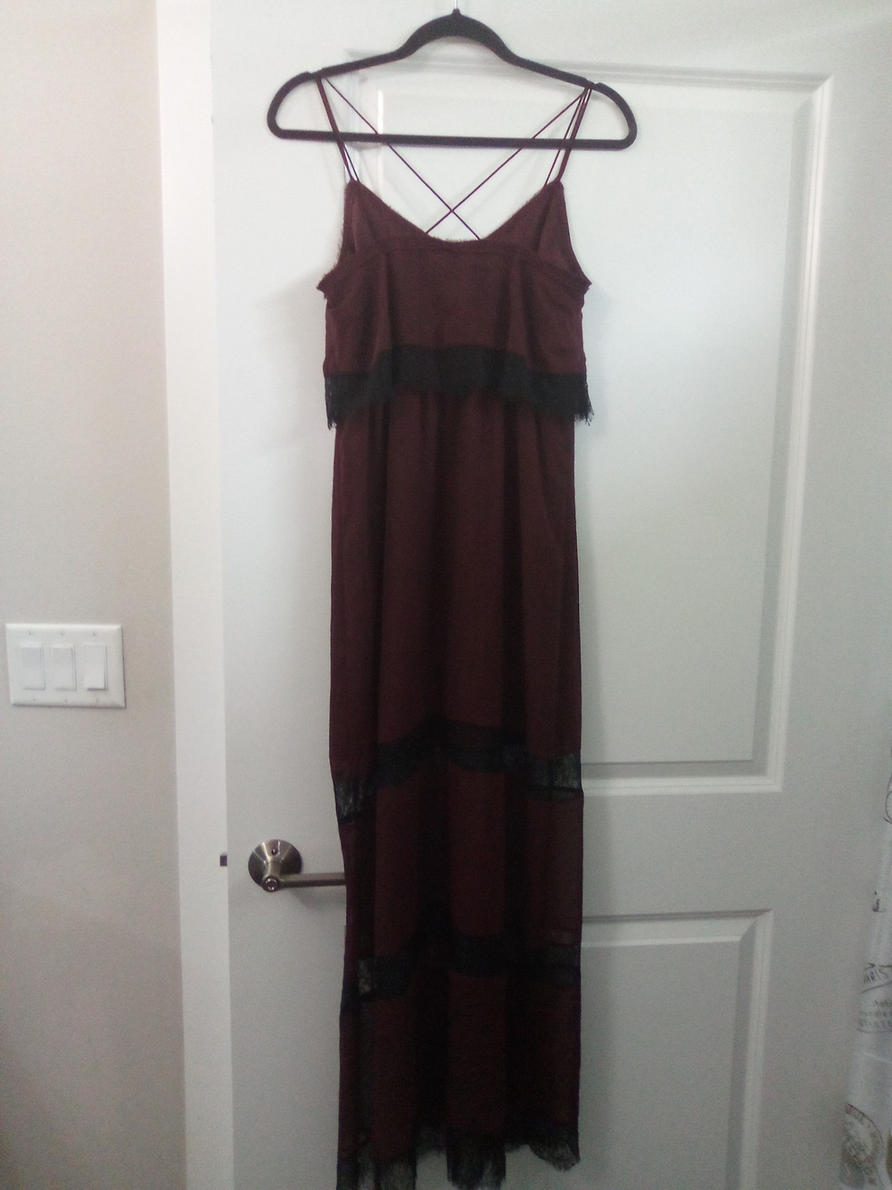 H&M Whimsigoth Burgundy Lace Maxi Dress Black Trim Fairy Grunge Boho Witchy Goth - Picture 6 of 8
